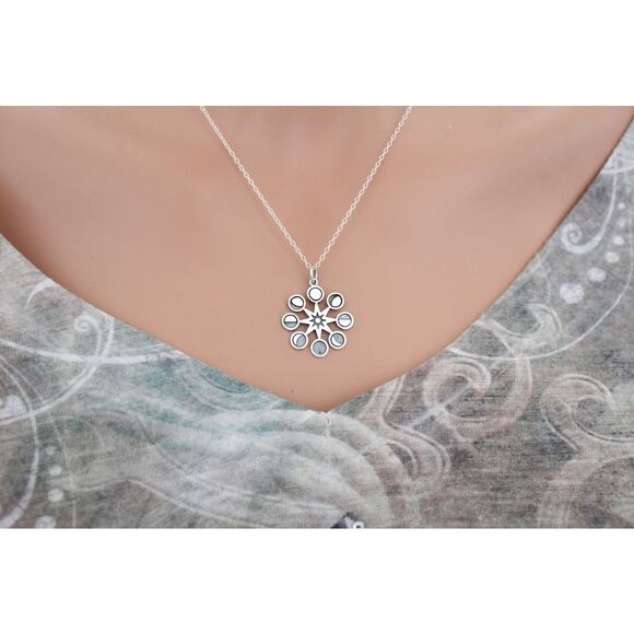 Sterling Silver Moon Phases Pendant in Sun Charm Necklace - Picture 3 of 5